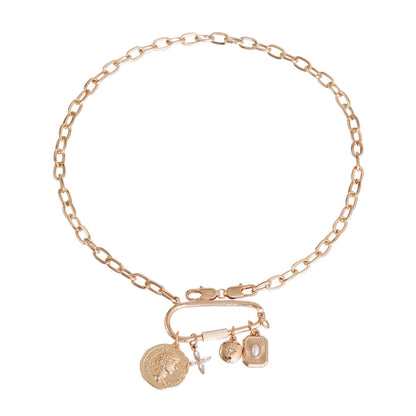 Carabiner Chain with Gold Coin Pendant Stylish Jewelry Accessory