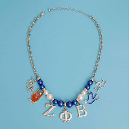 Statement Necklace Blue White Pearl Zeta Chic Stylish Accessory