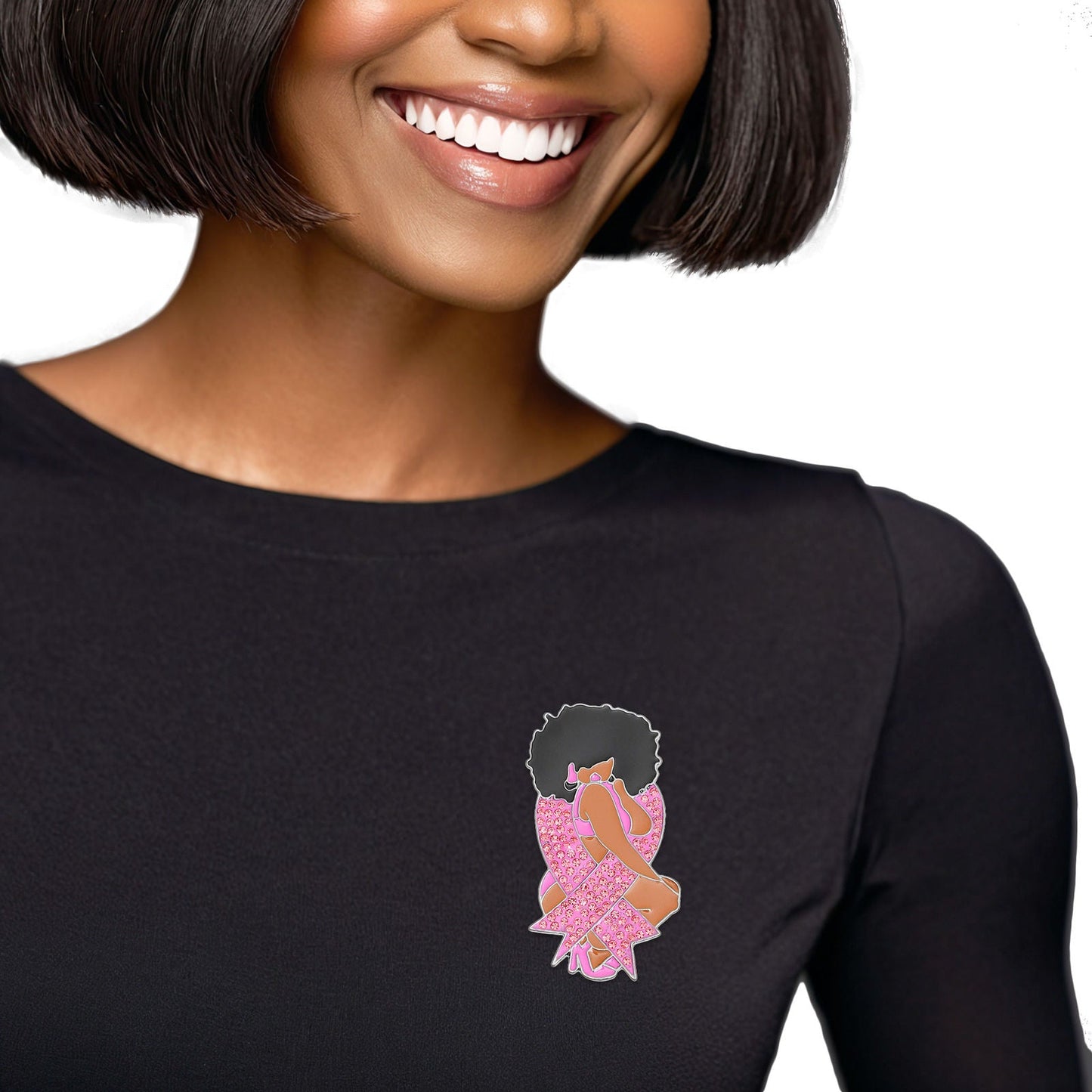 Women’s Brooch Pink Diva Afro Woman Pin Stylish Statement Accessory