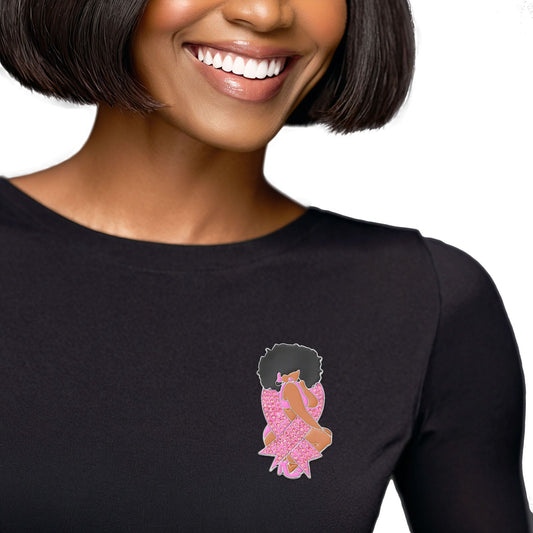 Women’s Brooch Pink Diva Afro Woman Pin Stylish Statement Accessory