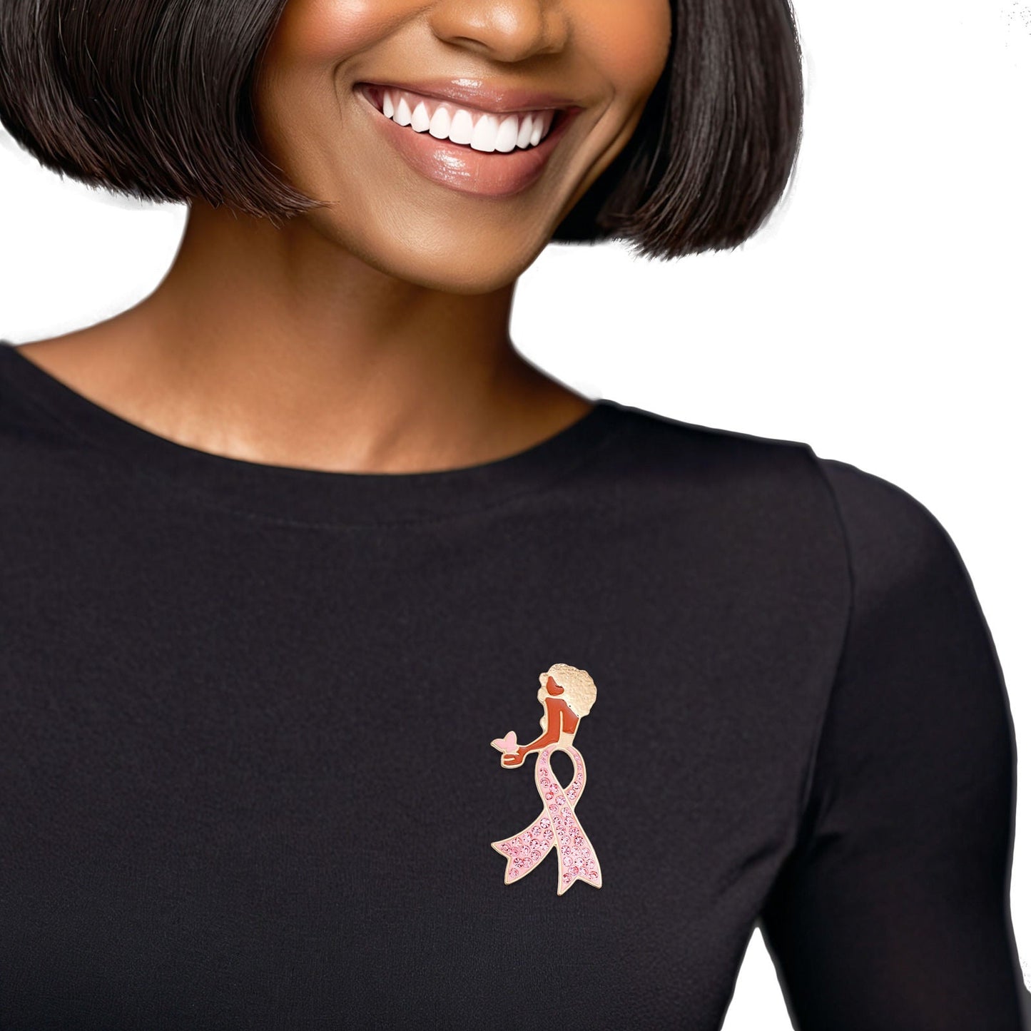 Women’s Breast Cancer Awareness Brooch Gold Light Pink Stylish Accessory