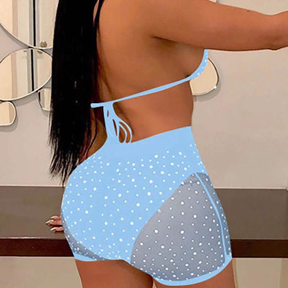 Halter See Through Sequins Mesh Bra &amp; Shorts