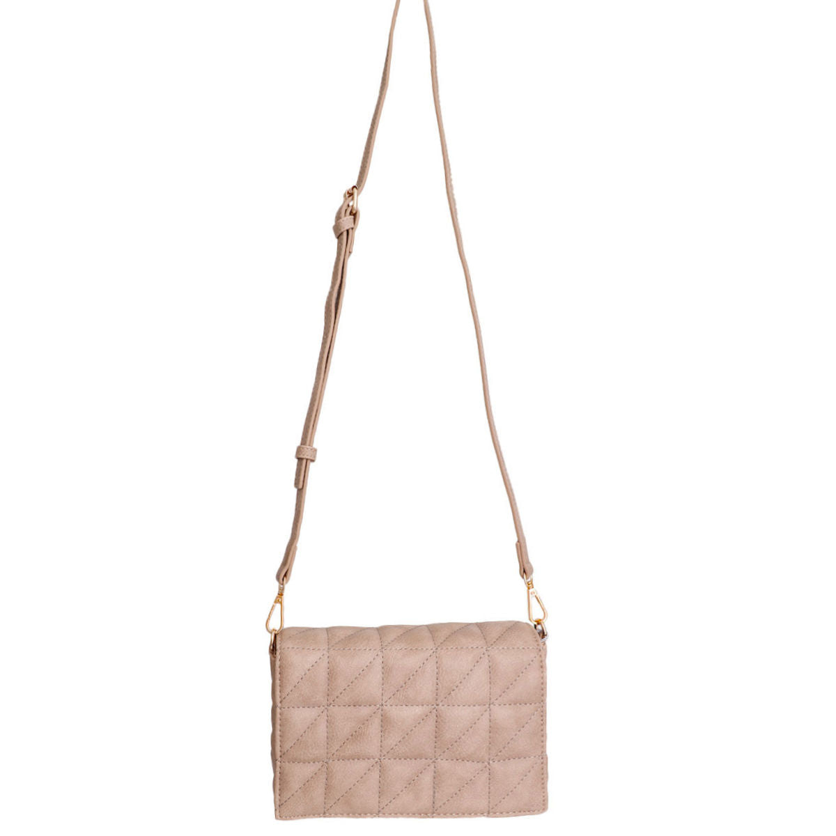 Fashion Handbag Quilted Boxy Crossbody Light Brown Stylish Chic