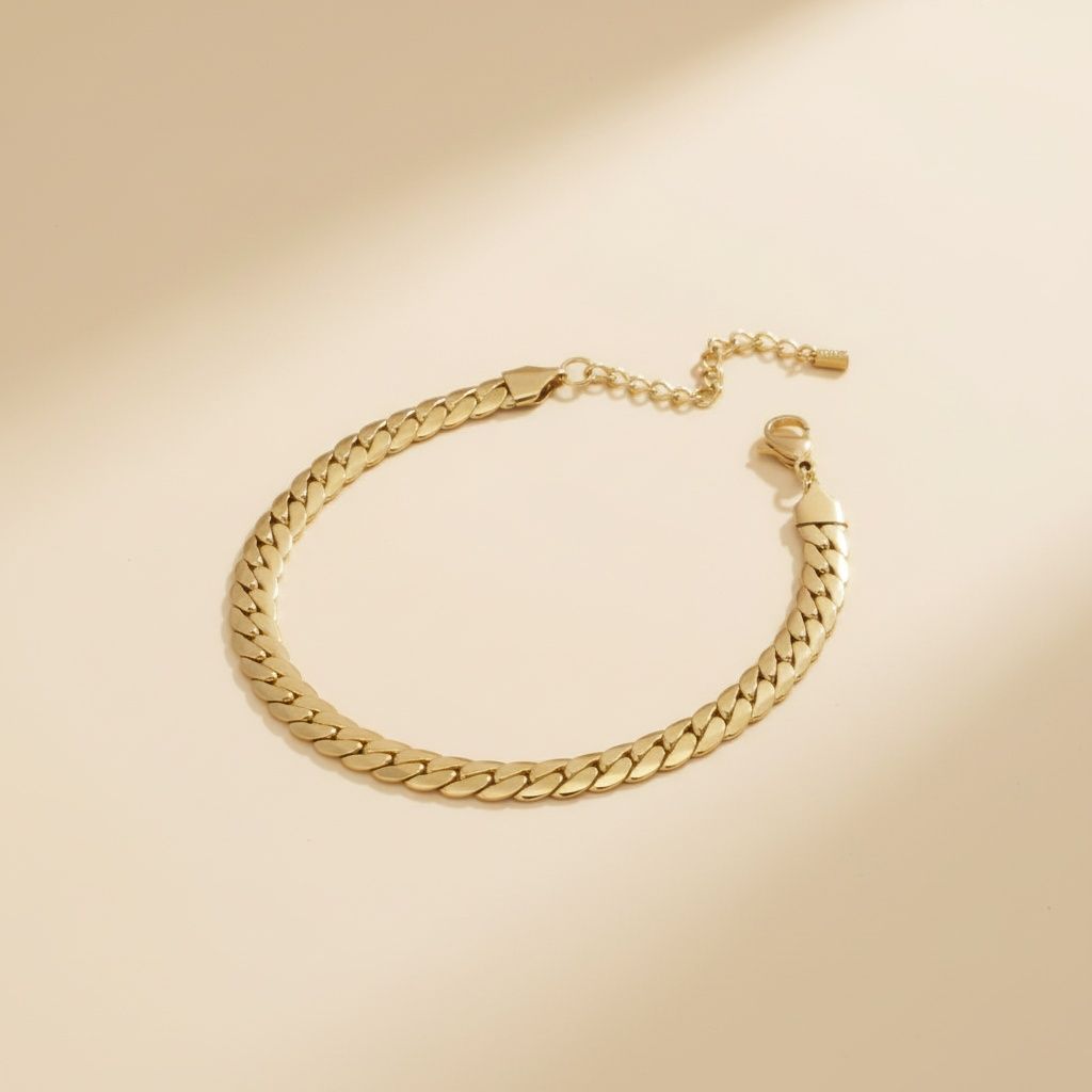 Gold 18K Steel Herringbone Chain Anklet 6.5mm – Stylish Fashion Jewelry