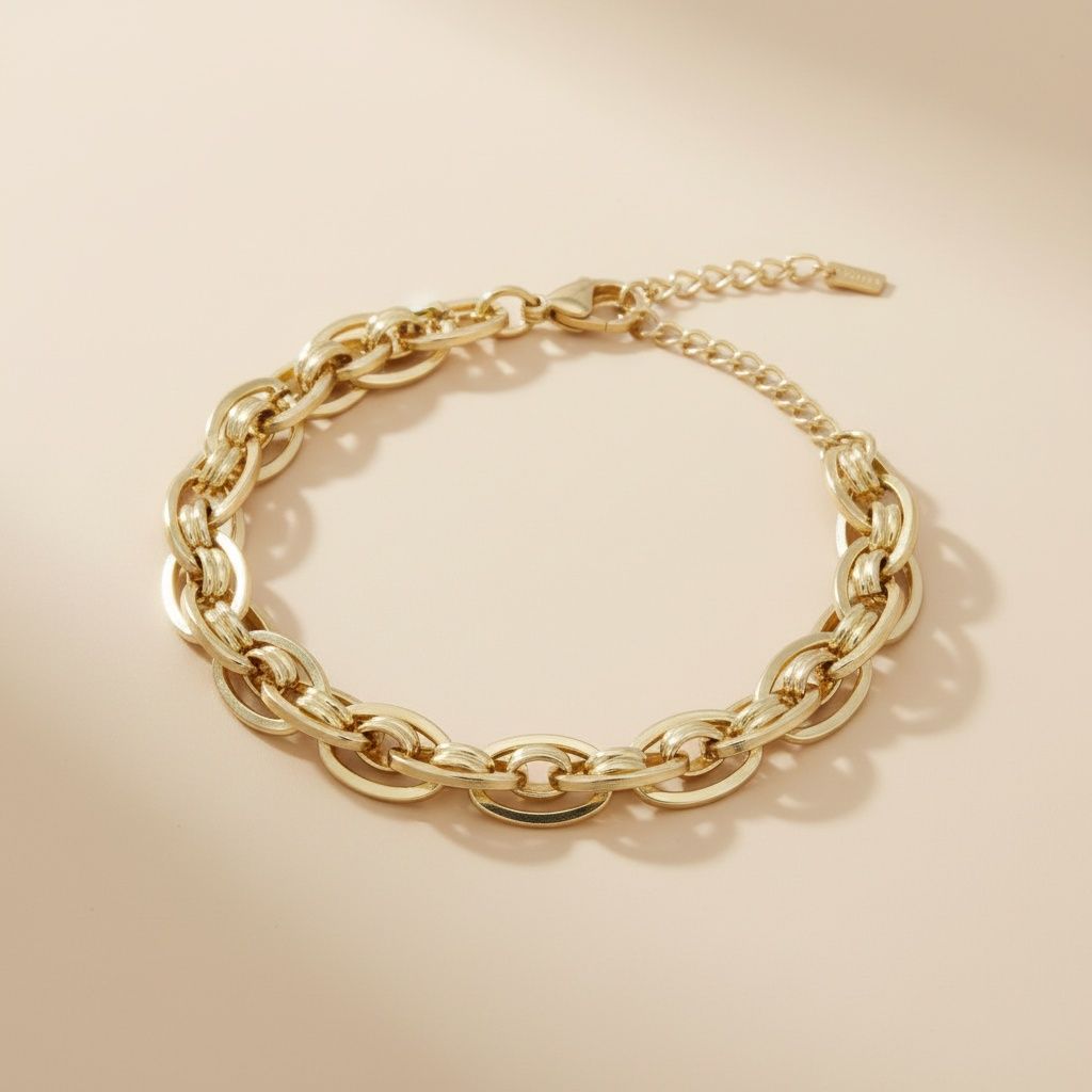 Handmade 8mm 18K Gold Steel Chain Bracelet Stylish Chic Jewelry