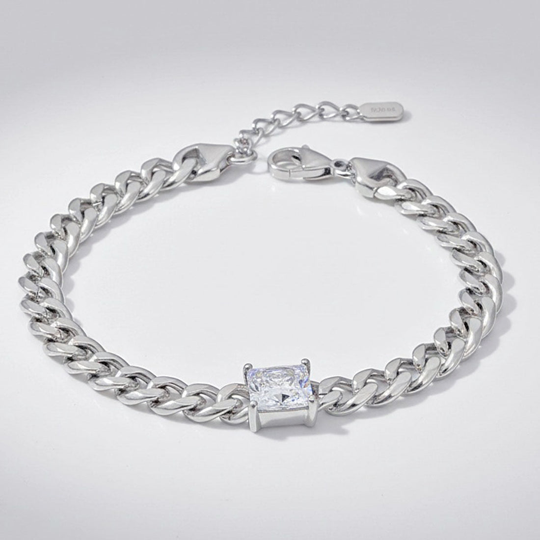 Cuban Chain Bracelet Silver Steel with Princess CZ – Stylish Statement Jewelry