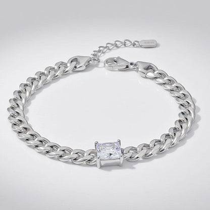 Cuban Chain Bracelet Silver Steel with Princess CZ – Stylish Statement Jewelry