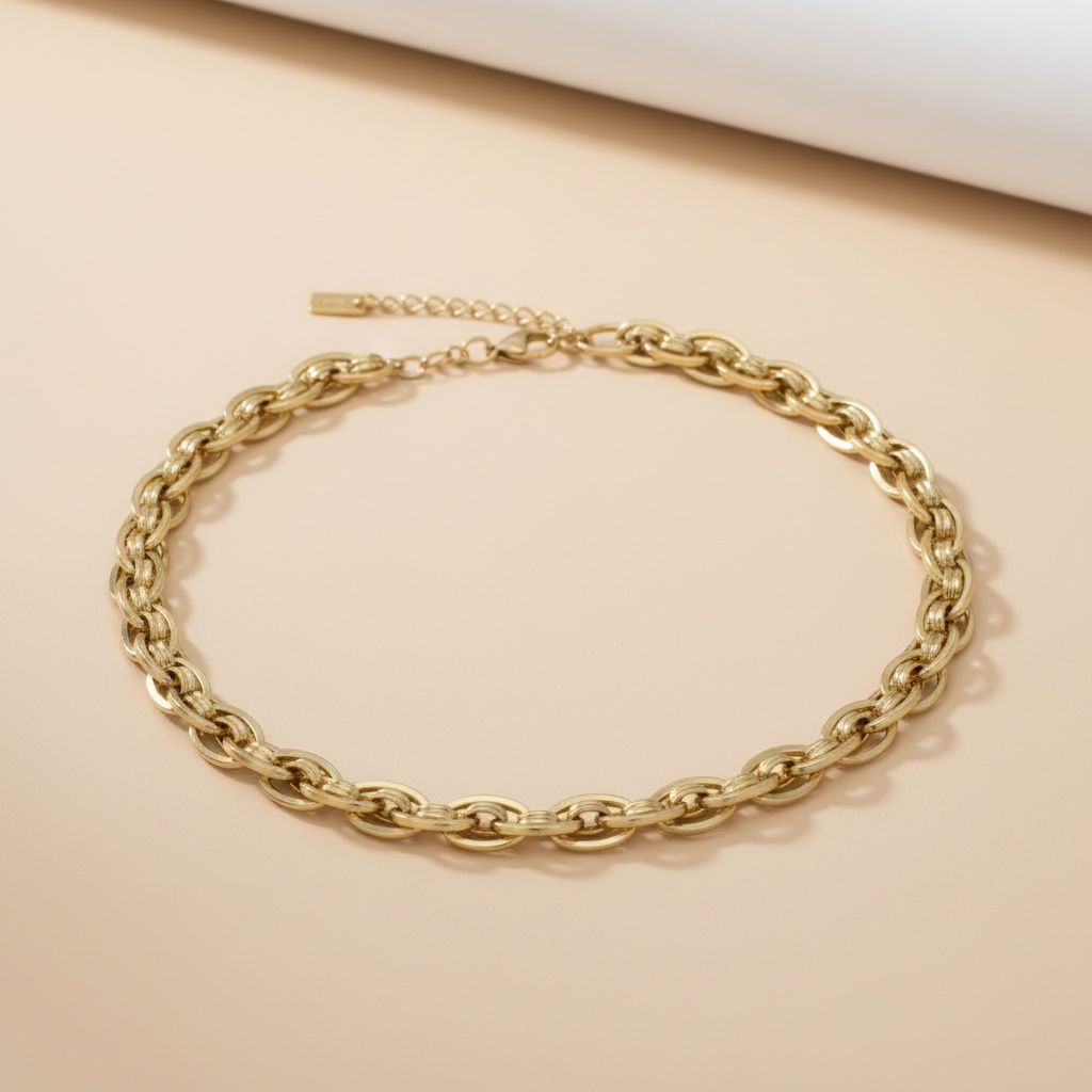 Chain Necklace 8mm 18K Gold Steel Handmade Stylish Statement Jewelry