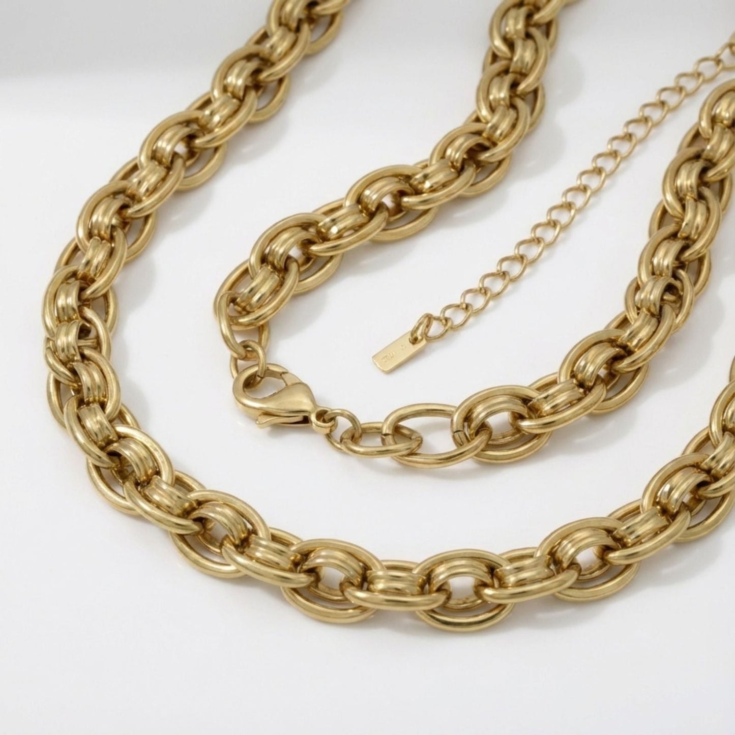 Chain Necklace 8mm 18K Gold Steel Handmade Stylish Statement Jewelry