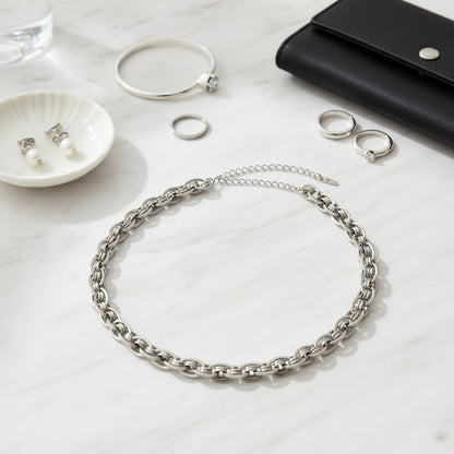 Chain Necklace 8mm Silver Stainless Steel Handmade Stylish Fashion Jewelry