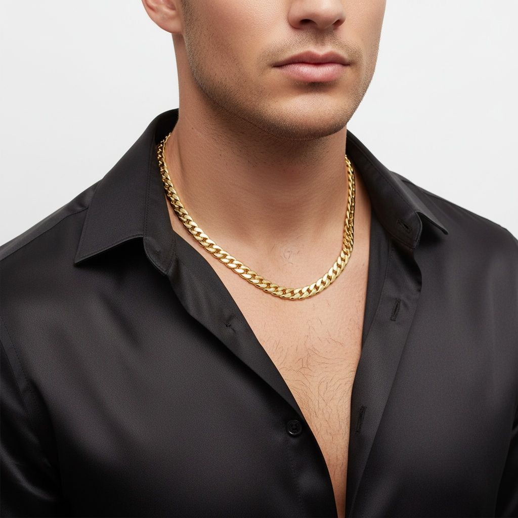 Men’s 8mm 20in 18K Gold Stainless Steel Miami Chain Necklace Stylish Statement Jewelry