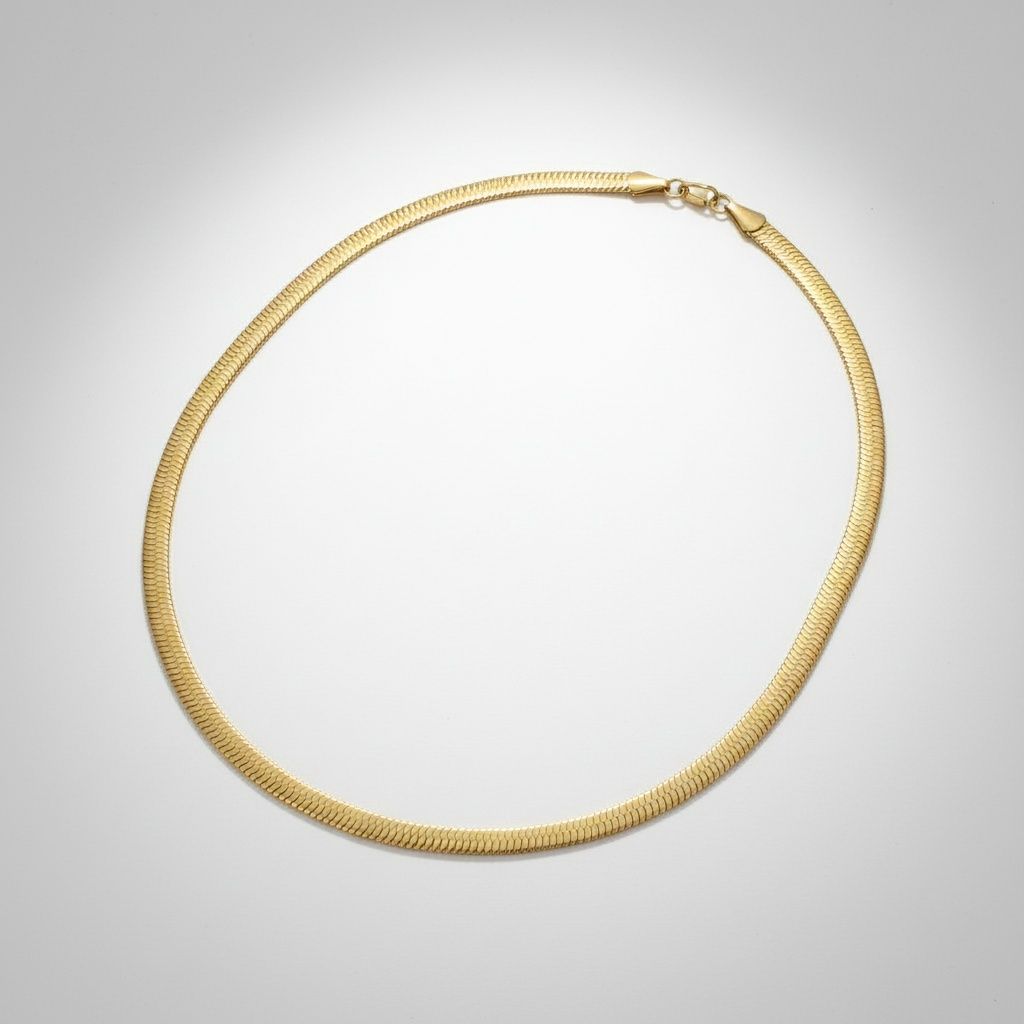 Men’s 18K Gold Steel Herringbone Chain Necklace 20in 6.5mm Stylish Fashion Jewelry