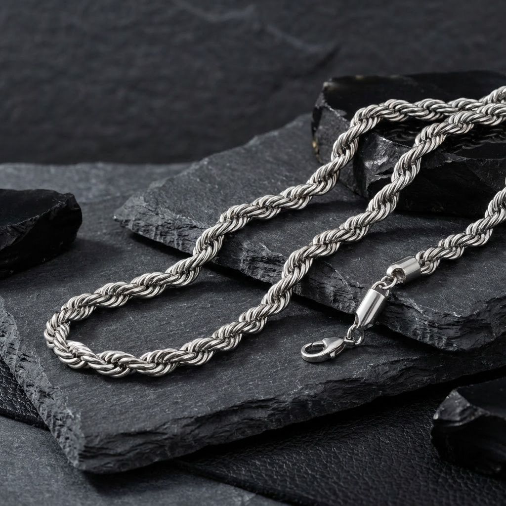 Men’s Stainless Steel Rope Chain Necklace 8mm 20in Stylish Casual Jewelry