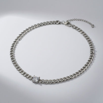 Cuban Chain Necklace Stainless Steel Princess CZ Stylish Statement Jewelry