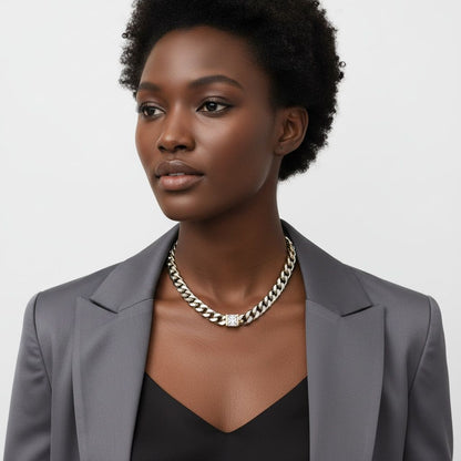 Cuban Chain Necklace Stainless Steel Princess CZ Stylish Statement Jewelry