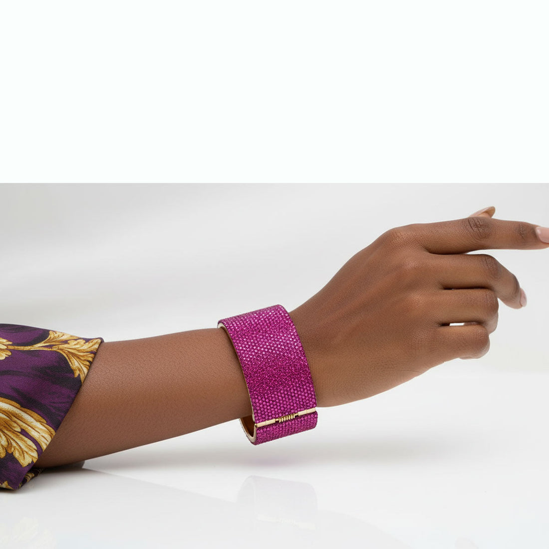 Statement Bracelet Cuff Confident Glamor Fuchsia Pave Finish Stylish Jewelry
