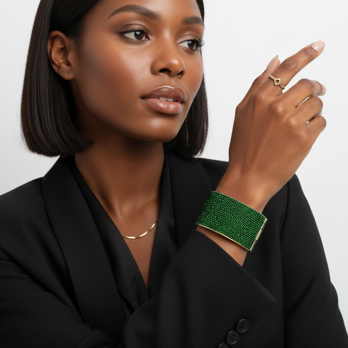 Bracelet Cuff with Green Pave Finish – Stylish Statement Jewelry