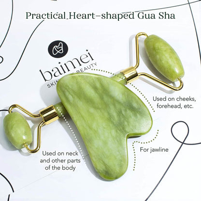Jade Roller &amp; Gua Sha Set Facial Beauty Tools Face Roller Skin Massager