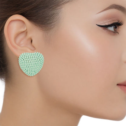 Dazzling Pastel Mint Domed Heart Stud Earrings – Stylish Fashion Jewelry