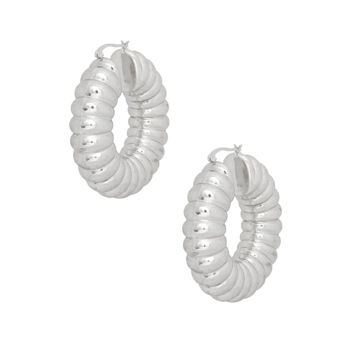Chunky Silver Hoop Earrings Ribbed Bubble Statement Fashion Jewelry