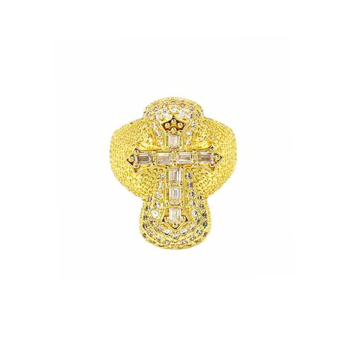Statement Ring Gold Brass CZ Cross Cocktail Artisan Stylish Jewelry