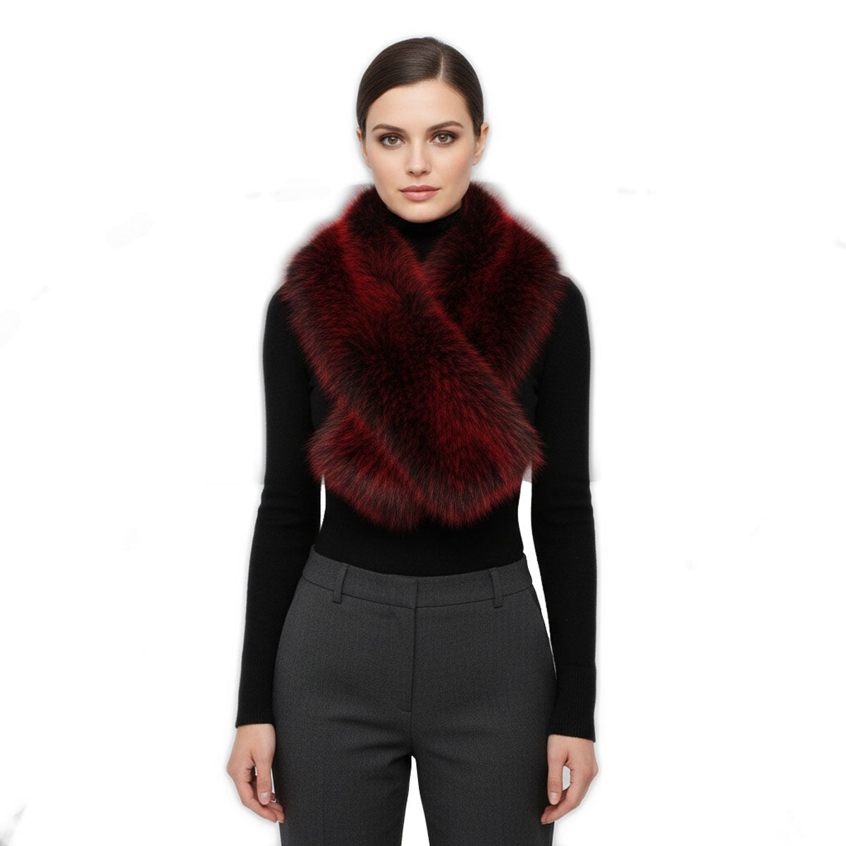 Faux Fur Scarf Red Collar Winter Stole Stylish Chic Accessory