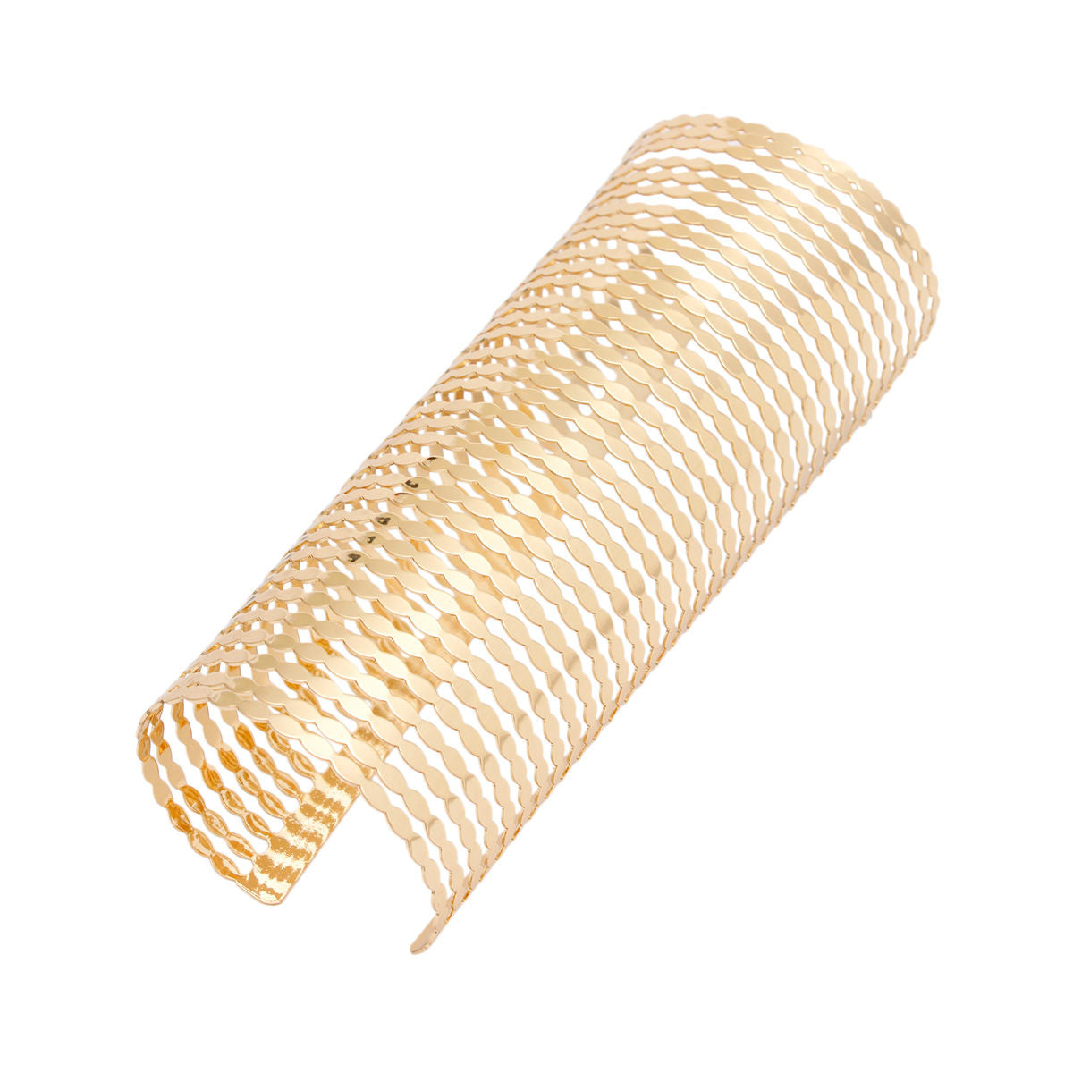 Long Polished Gold Cutout Chain Cuff Bracelet – Stylish Statement Jewelry