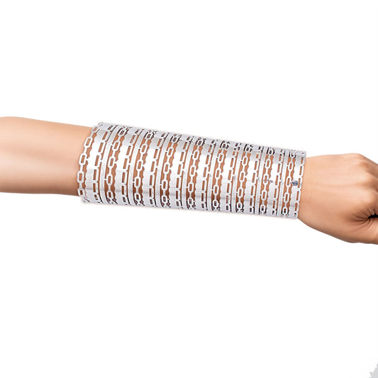 Silver Polished Oval Link Cutout Cuff Bracelet – Stylish Statement Jewelry