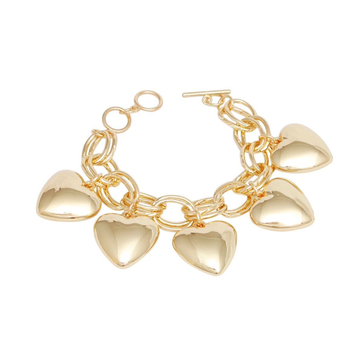 Chunky Gold Puffy Heart Toggle Bracelet Stylish Statement Jewelry