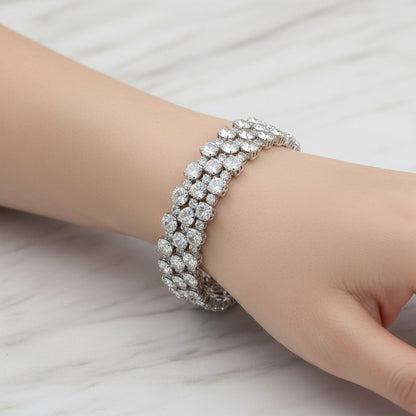 Silver Memory Wire Bracelet with Tennis Heart Crystal CZ – Stylish Statement Jewelry
