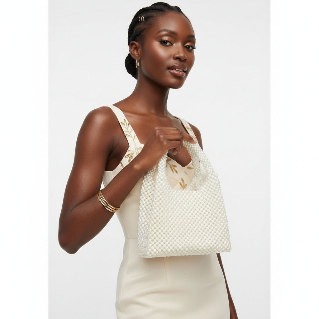 Fashion Handbag Top Handle Luxe Lady Cream Pearl Hollywood Chic