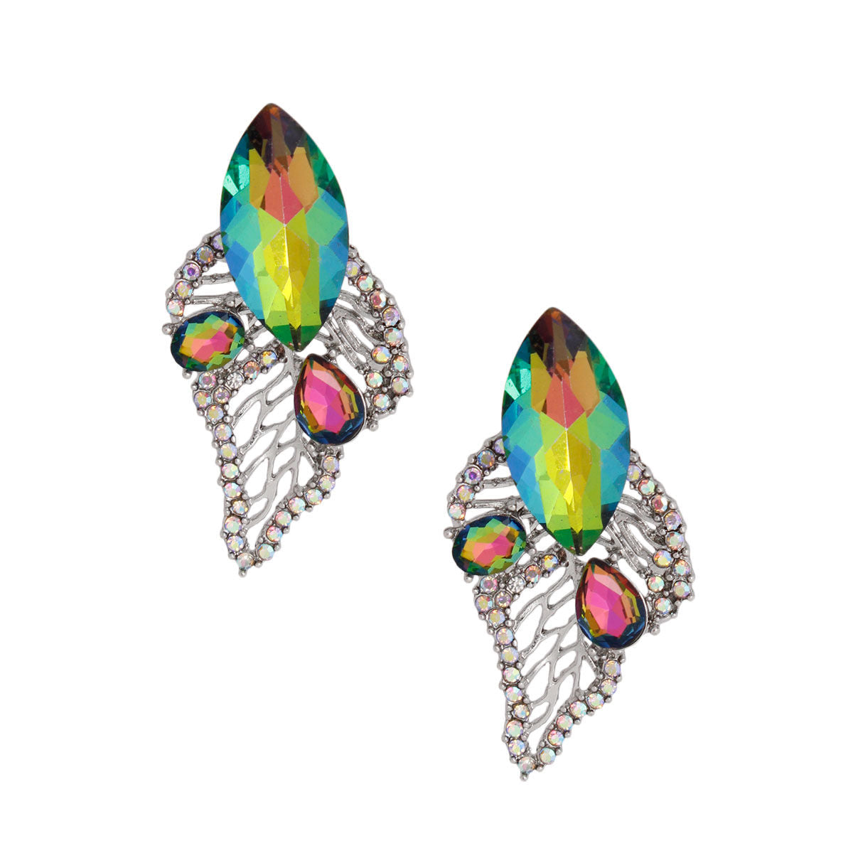 Leaf Stud Earrings Elegant Pink Green Stylish Jewelry