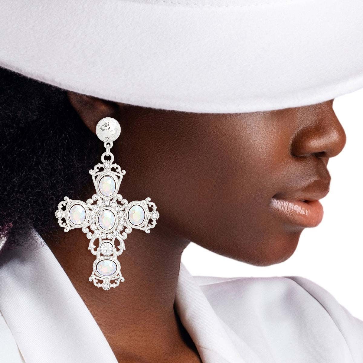 Fancy Silver Cross Earrings Stylish Statement Jewelry
