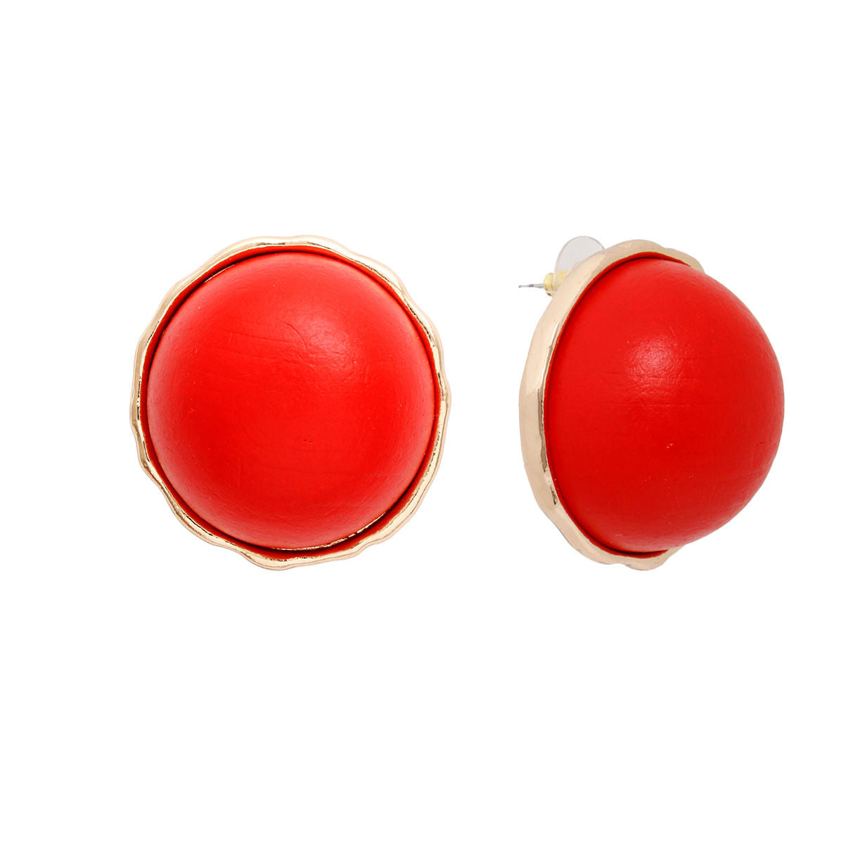 Large Red Wood Domed Stud Earrings Stylish Women’s Jewelry