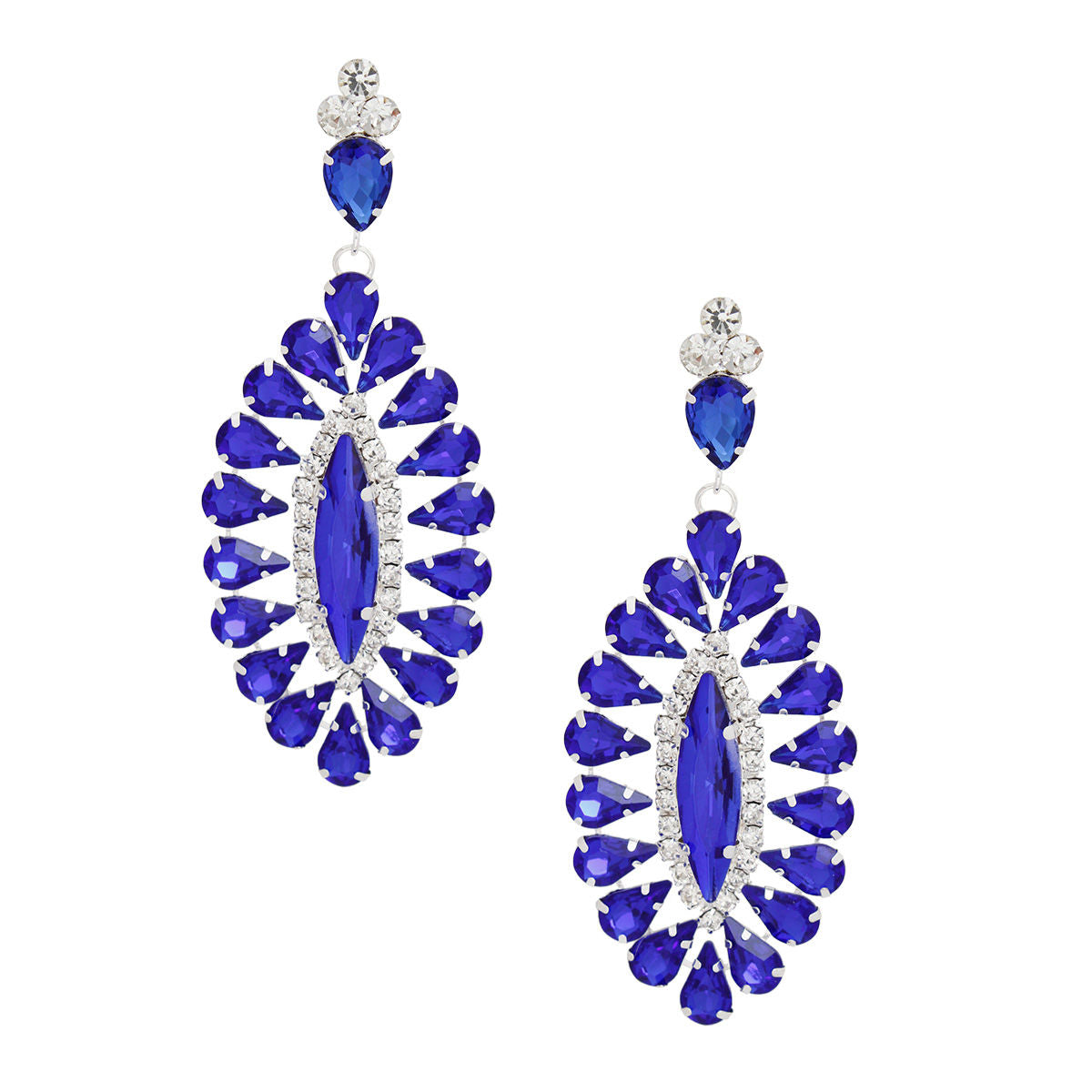Women’s Oval Dangle Earrings Teardrop Royal Blue Statement Jewelry