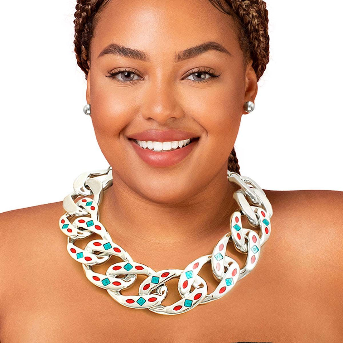 Chain Set with Silver, Red, and Green Details – Stylish Fashion Jewelry