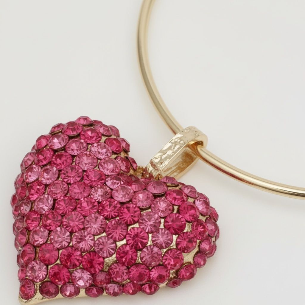 Chunky Statement Necklace with Domed Fuchsia Stone Heart Pendant Stylish Jewelry Accessory