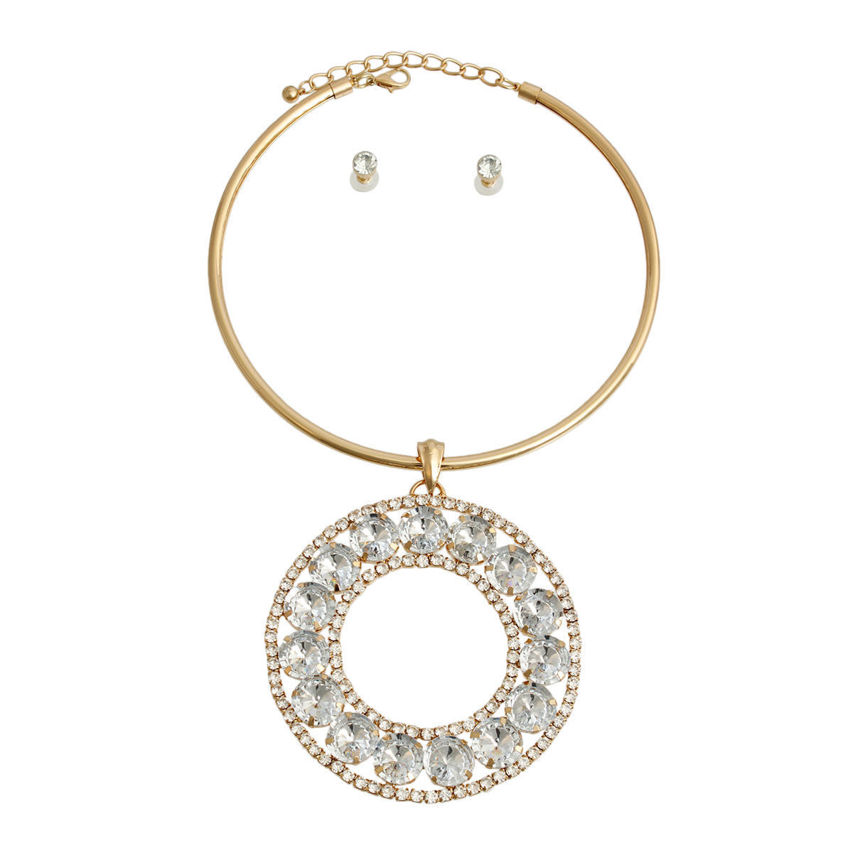 Statement Gold Halo Circle Necklace Rigid Design