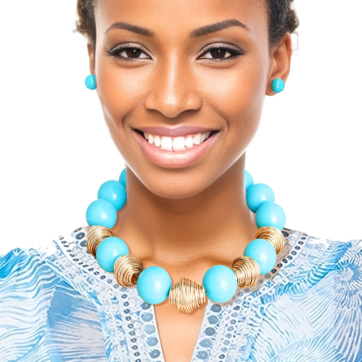 Tribal Bead Set Heavy Teal Stylish Statement Jewelry