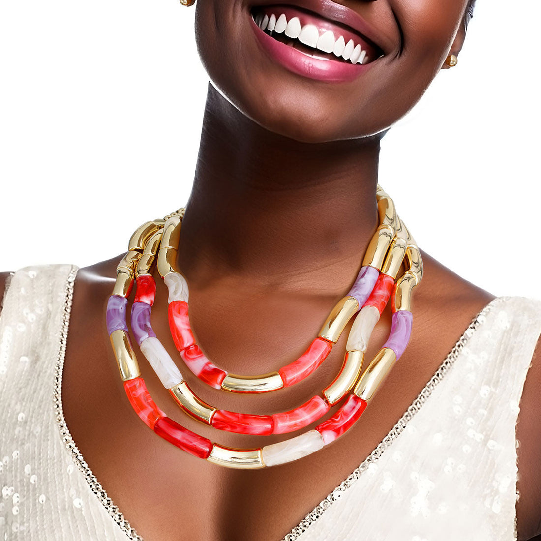 Curved Bead Set in Purple and Red – Stylish Fashion Jewelry Accessory