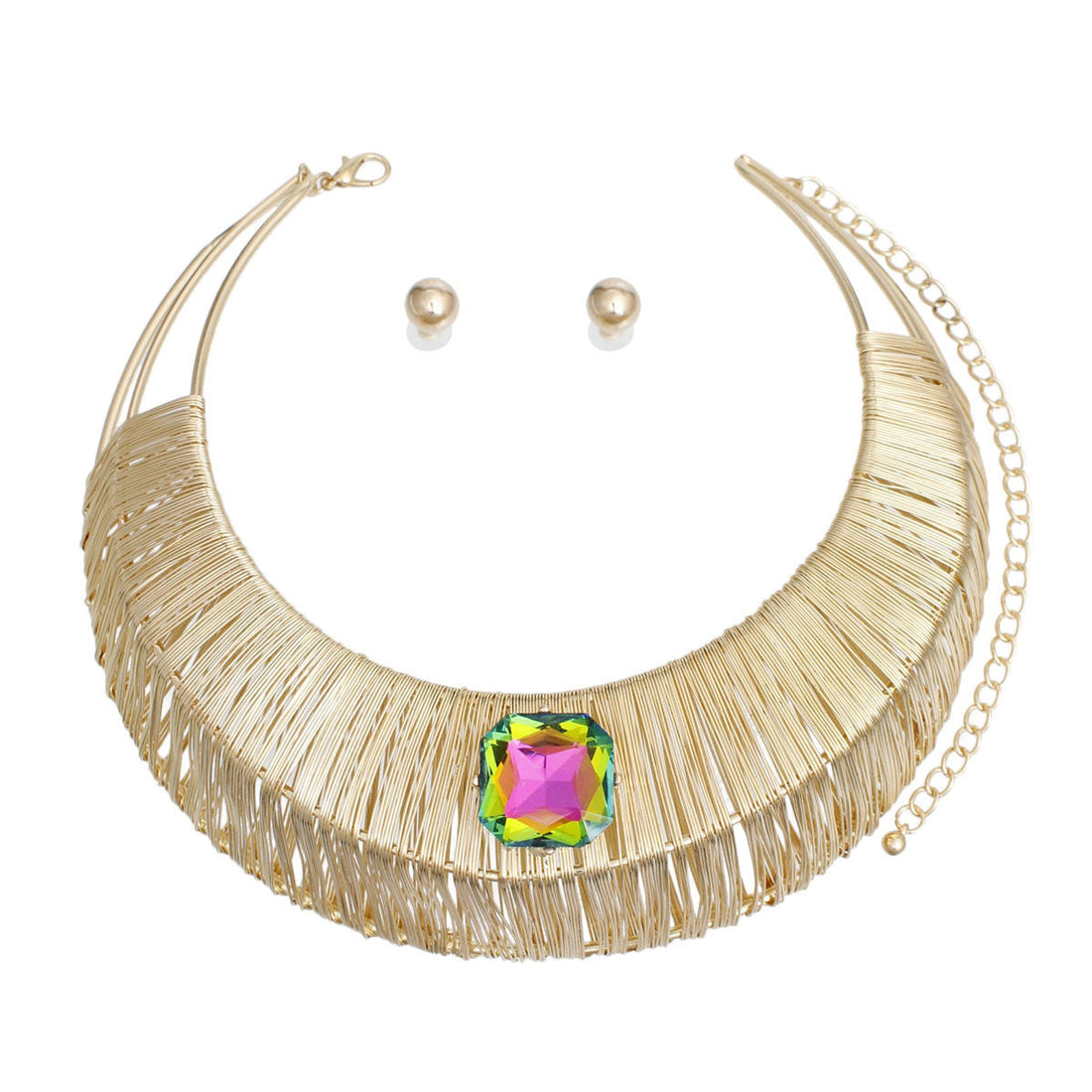 Statement Choker Necklace Gold Crystal Wide Rigid Armor Set for Women Stylish Jewelry