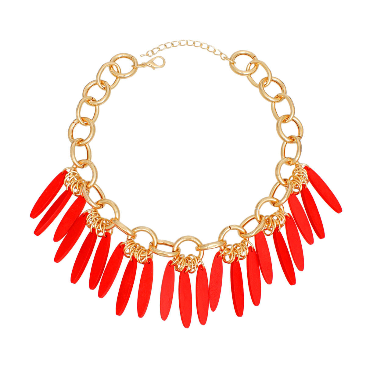 Statement Necklace Tribal Red Wood Fringe for Women Stylish Chic Accessory