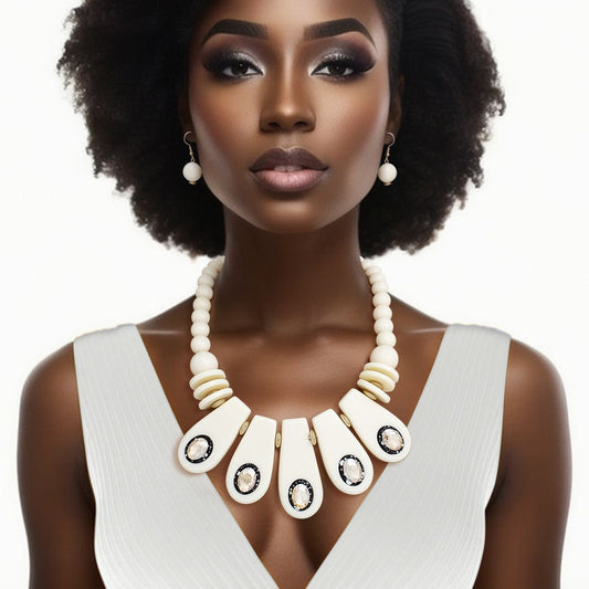 Statement Necklace Vintage Ivory Beaded Bib for Women Stylish Chic Accessory