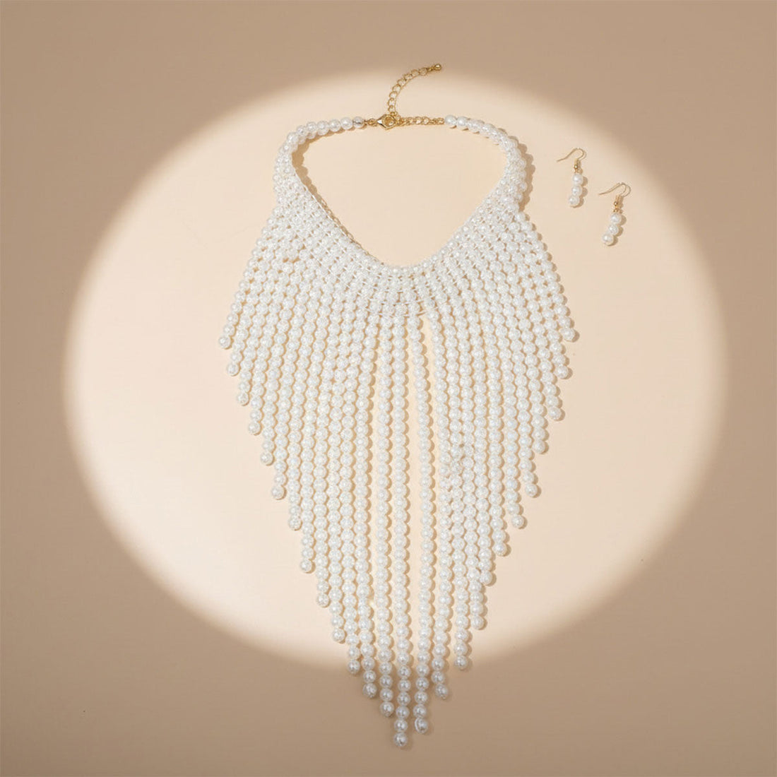 Statement Bib Choker Necklace with Cream Pearl Fringe, Trendy Elegant Jewelry