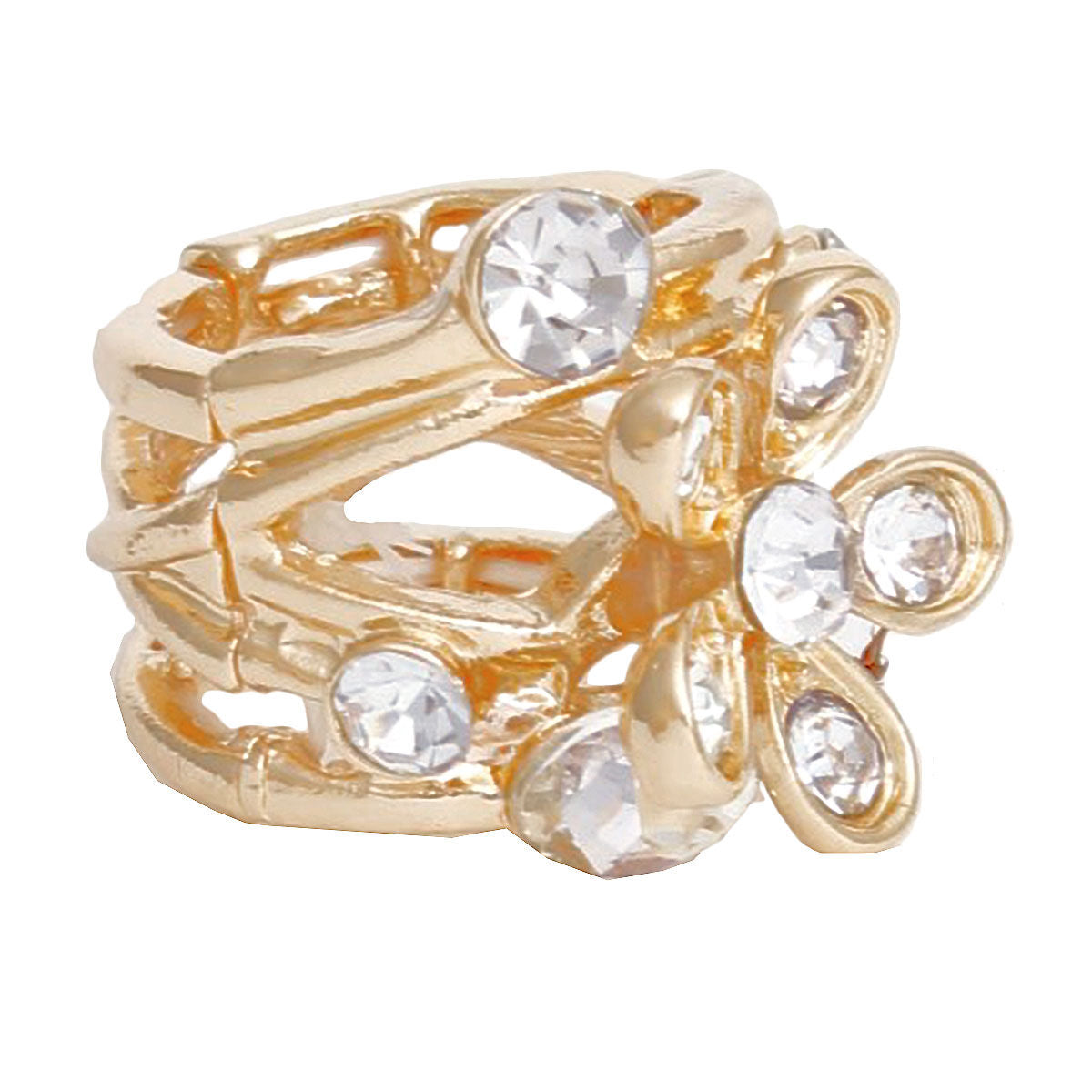 Women’s Stretch Cocktail Ring Gold Flower Branch Statement Jewelry