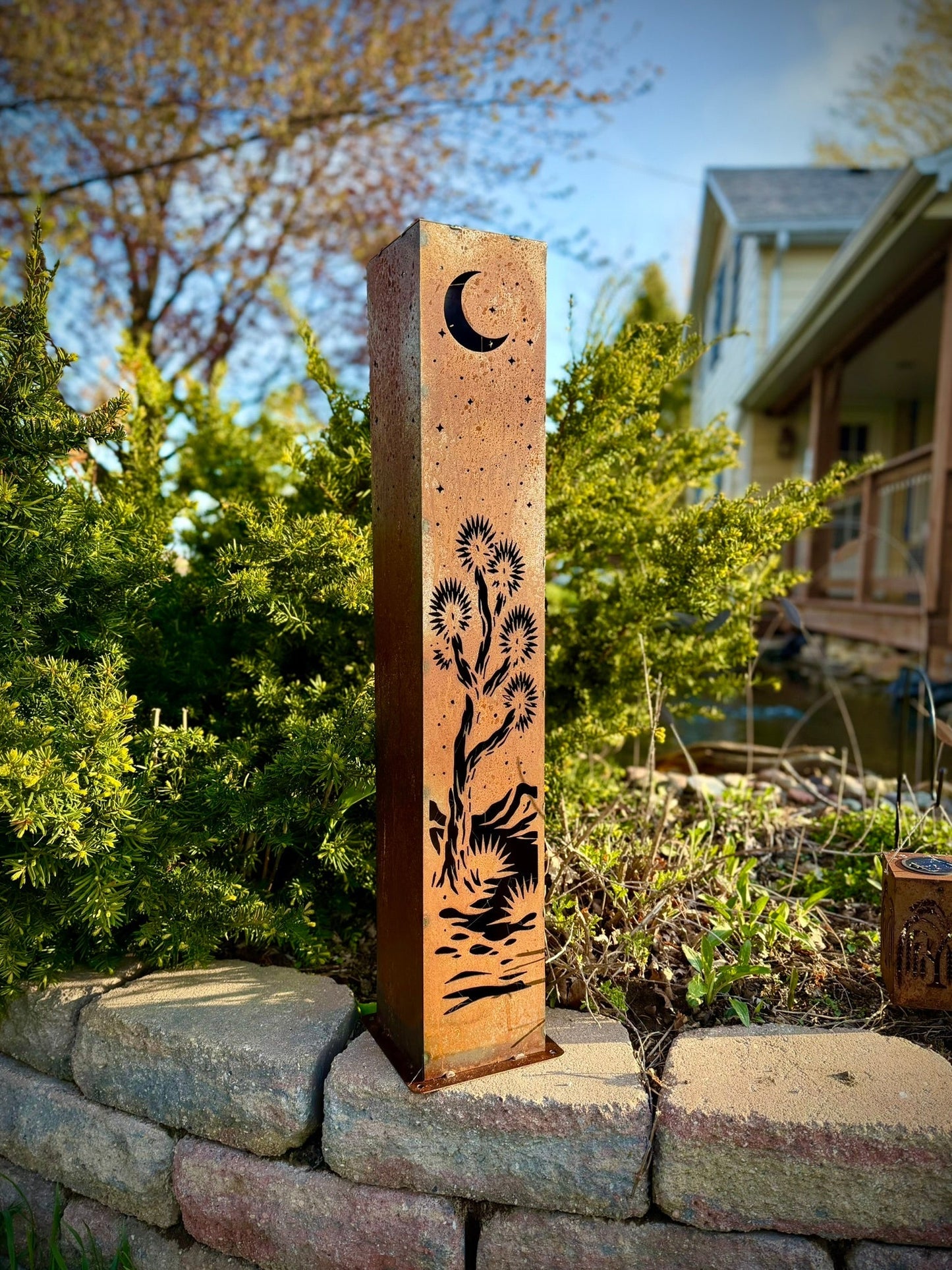 Joshua Moon Luminary Pillar w/ Solar Cap | Multiple Sizes | Steel