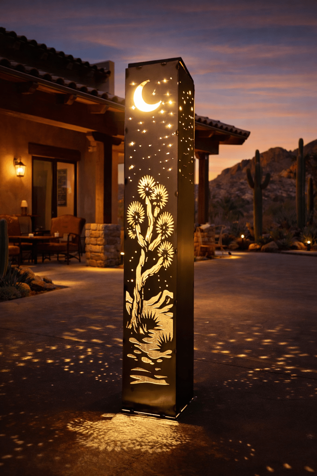 Joshua Moon Luminary Pillar w/ Solar Cap | Multiple Sizes | Steel