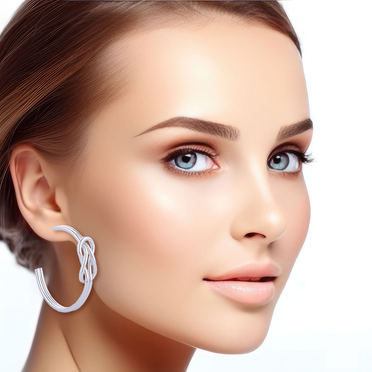 Hoop Earrings 14K White Gold Infinity Knot Stylish Post Hoops