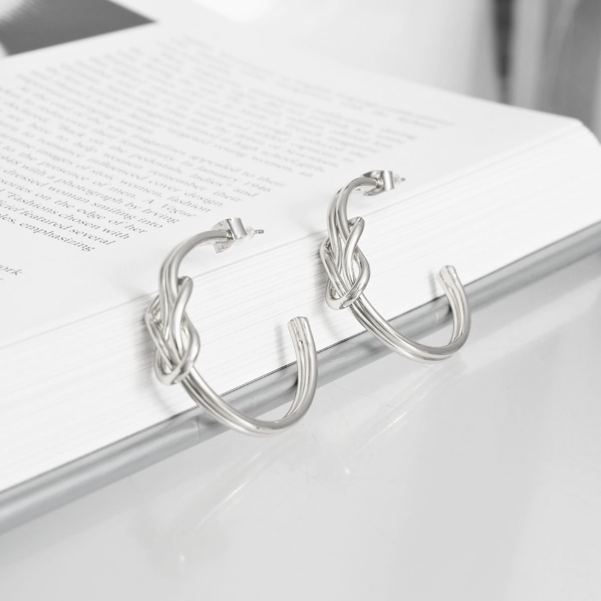 Hoop Earrings 14K White Gold Infinity Knot Stylish Post Hoops