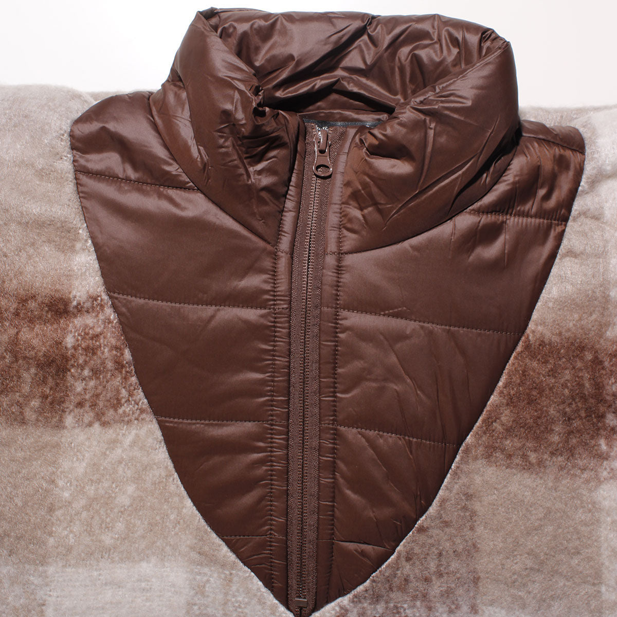 Women’s Brown Plaid Long Zip Fringe Poncho Stylish Casual Layered Outerwear
